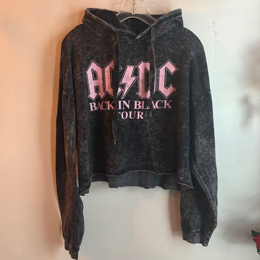AC/DC Black Washed Hoodie with Pink Logo